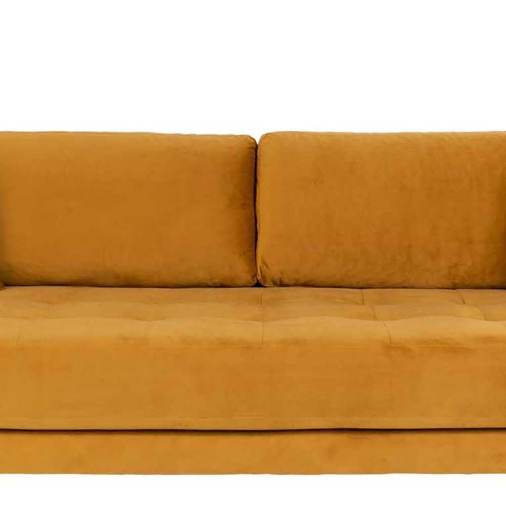 Gelbes 3er Sofa Aqua aus Samt und Massivholz mit Armlehnen