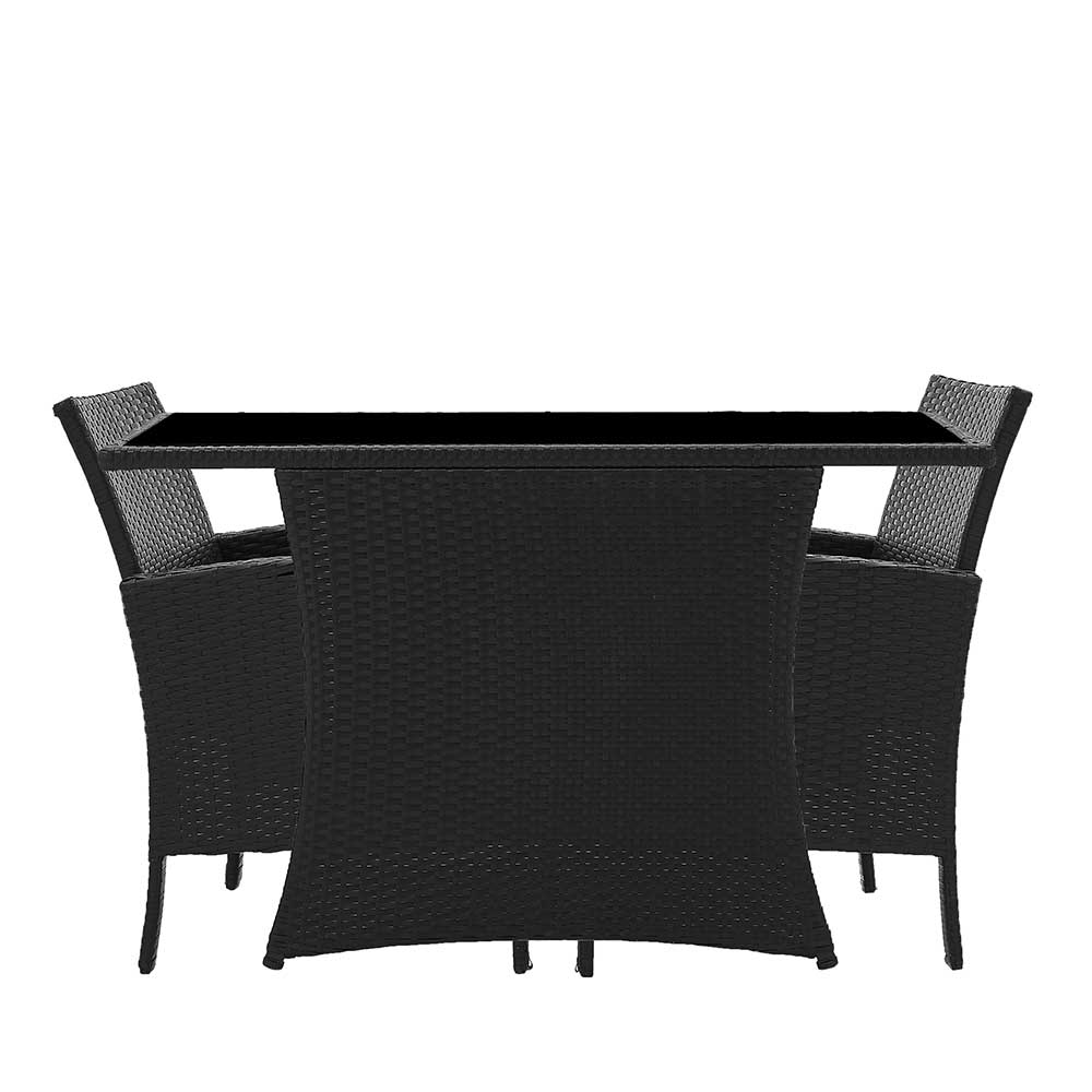 Garten Sitzgarnitur Fortiguno mit Kunstrattan Sesseln und Glastisch (dreiteilig)