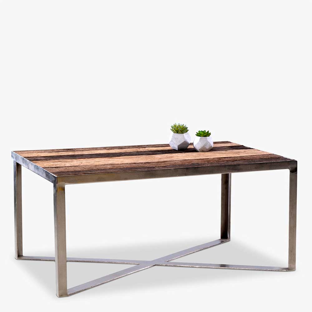 Rustikaler Wohnzimmer Tisch Sutra in Holz Antik und Chromfarben
