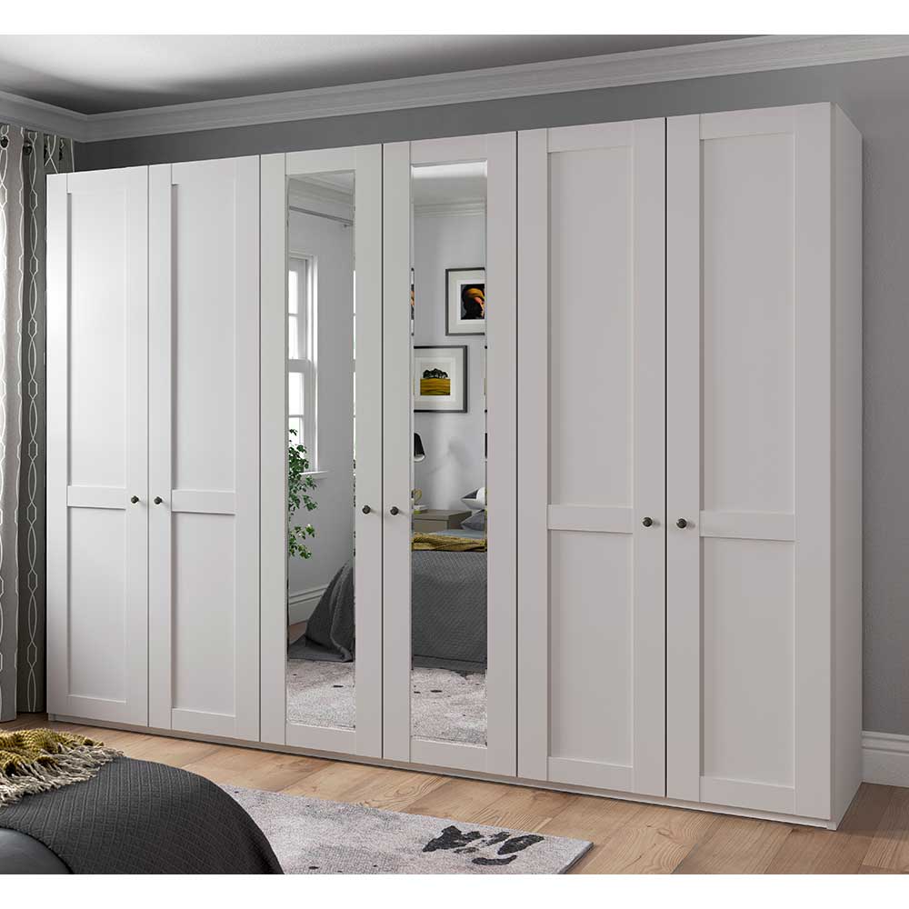 XL Landhaus Kleiderschrank Tudana in Weiß mit Spiegeltüren