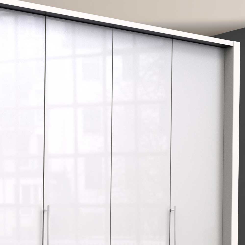 Riesiger Kleiderschrank Grinzia in Weiß mit drei Falttüren und zwölf Schubladen