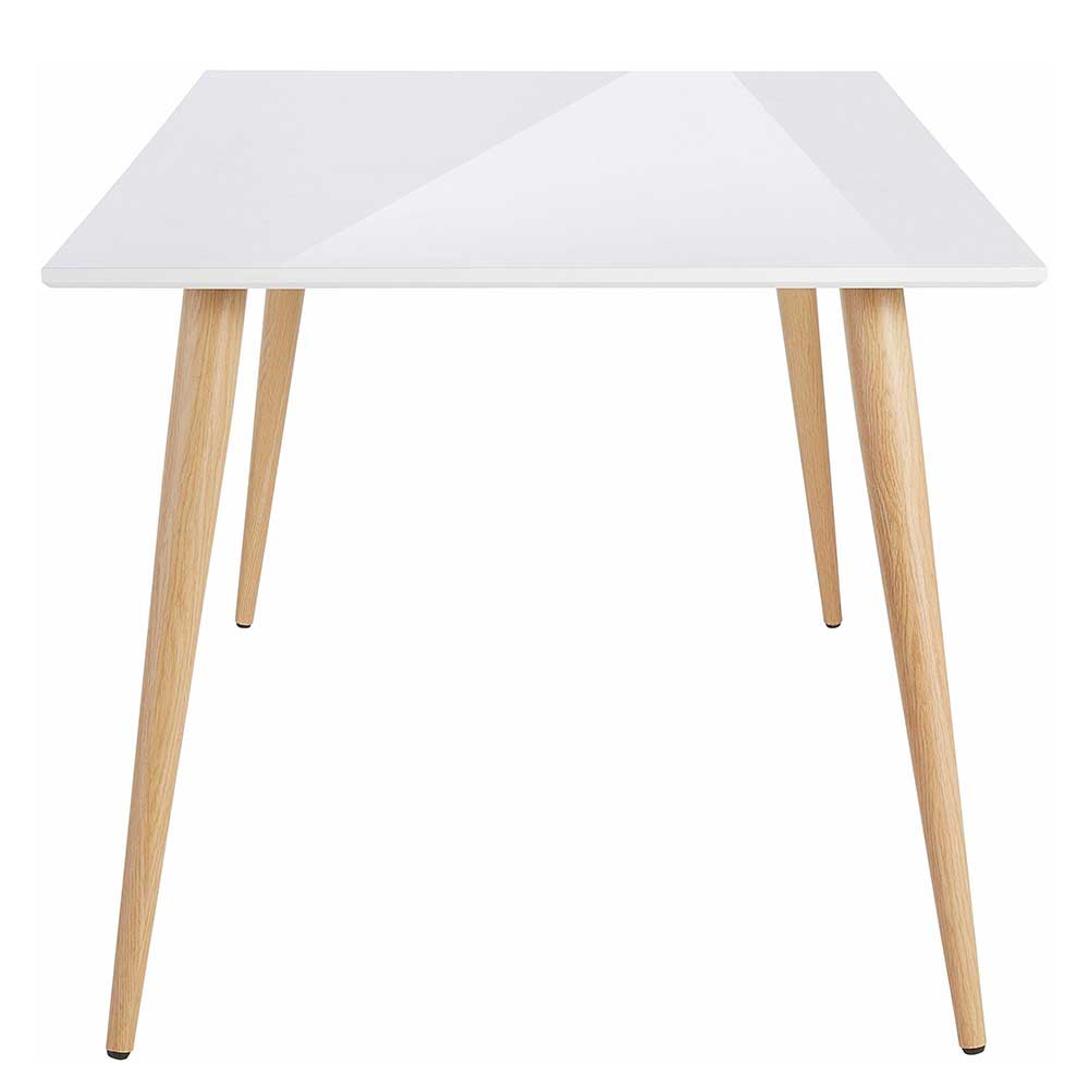 Skandi Design Esszimmer Tisch Rosco in Weiß Hochglanz und Eichefarben