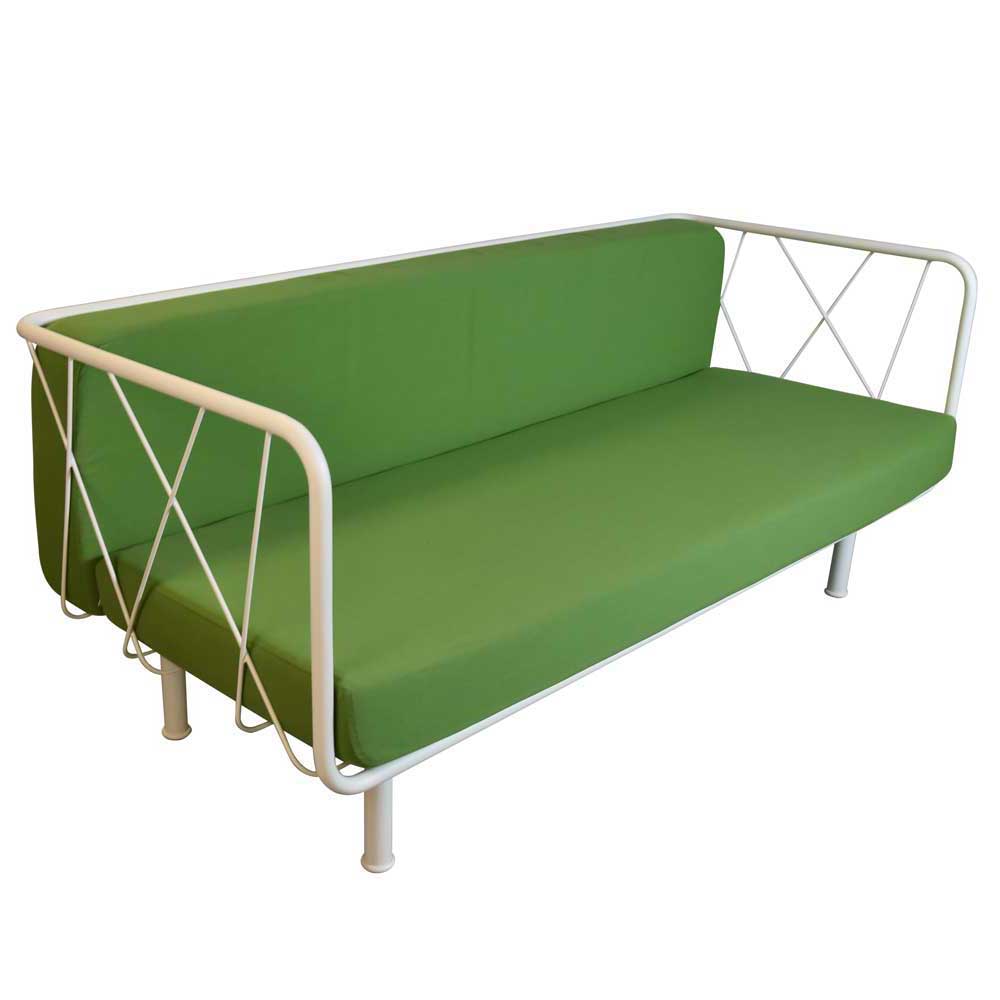 Outdoor Sofa Gino in Grün Webstoff und Weiß Stahl