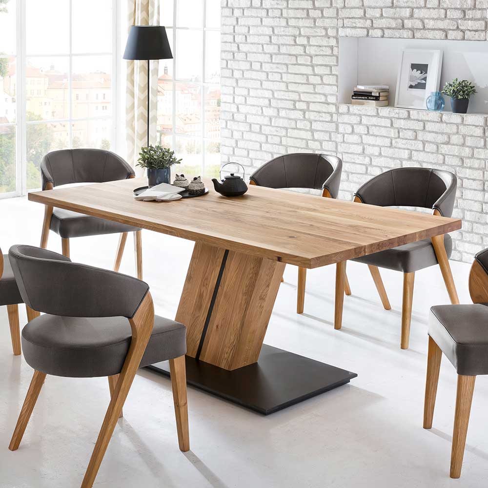 Tisch Massivholz Eiche Rodena in modernem Design mit Säulengestell
