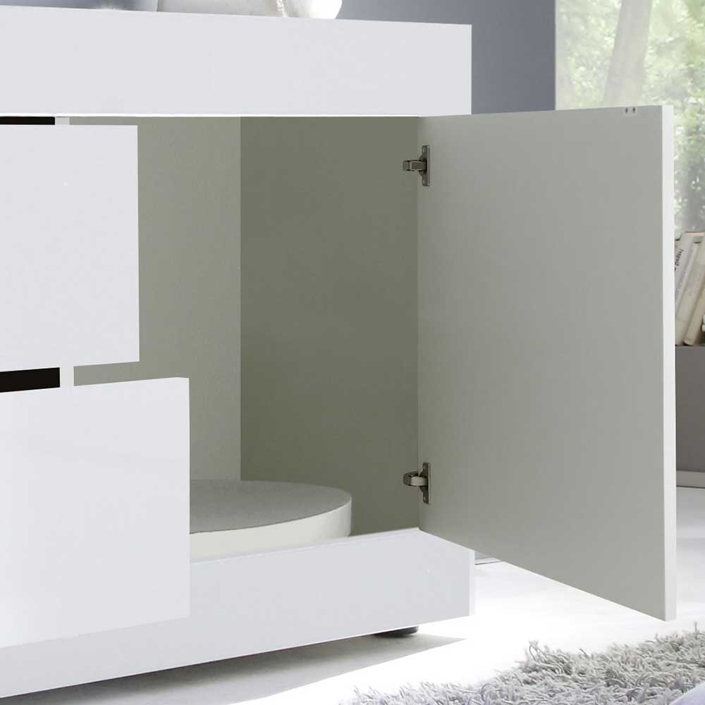 Fernseh Lowboard Deconda in zwei lackiert mit und Schubladen Hochglanz Türen Weiß