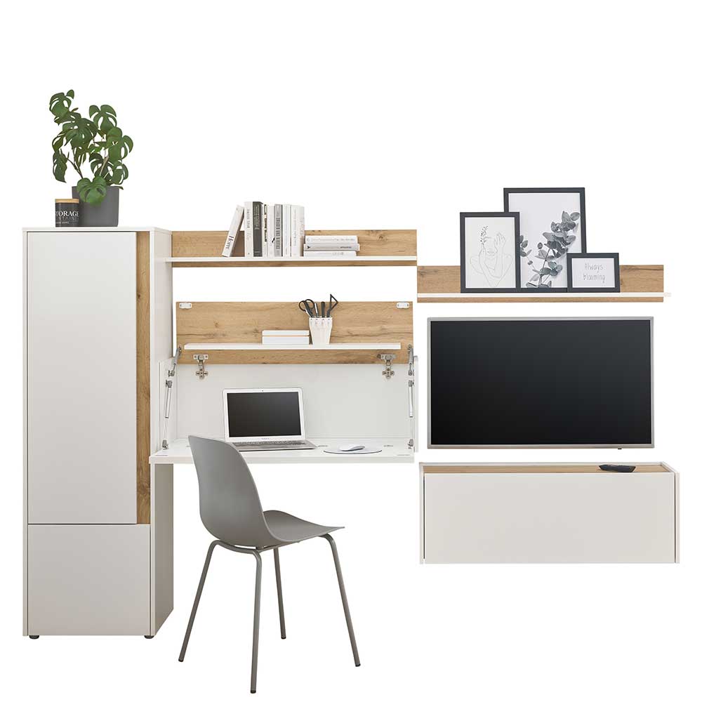 Tiny Office Möbel Rascian in Weiß und Wildeichefarben (fünfteilig)
