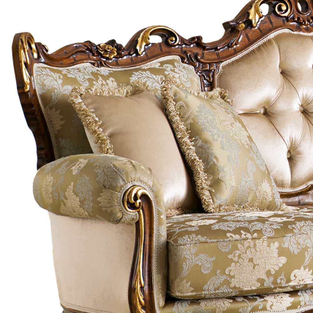 Barocke Dreisitzer Couch Larcella in Beige - Gold und Buche braun