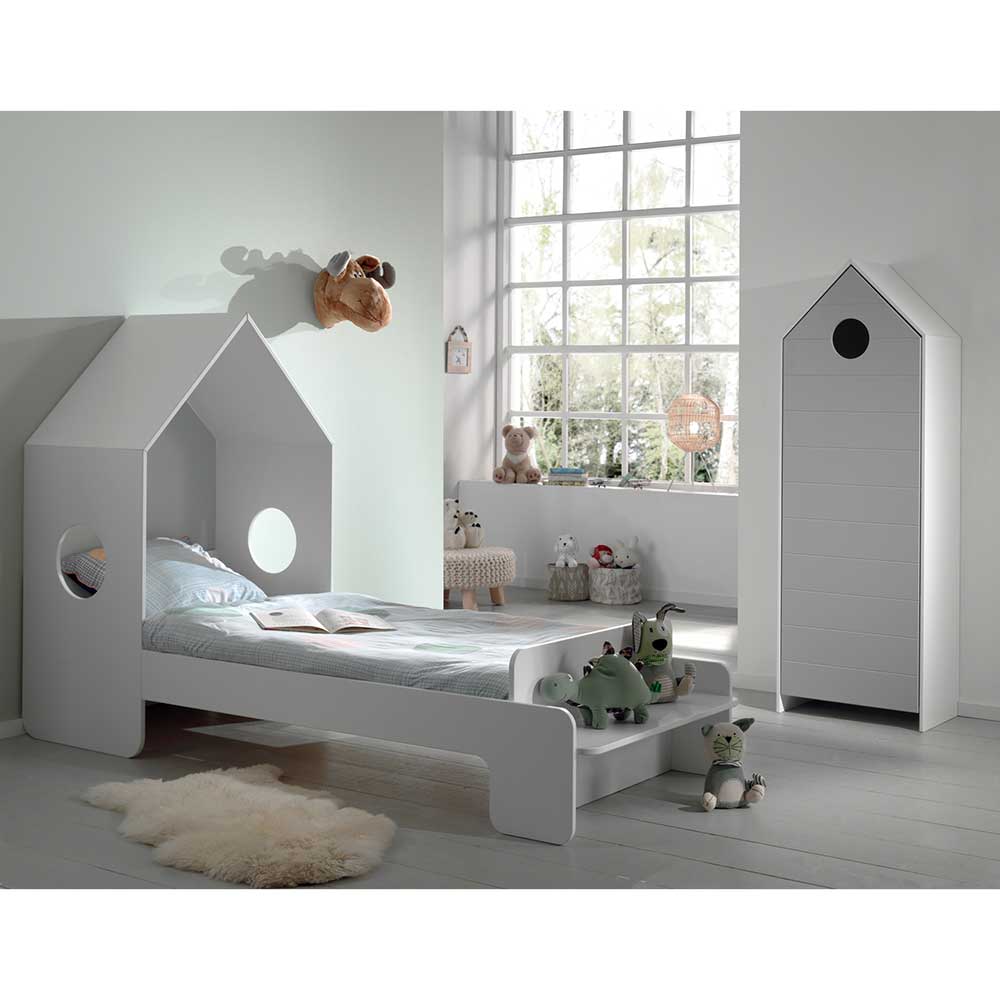 Kinder Möbel Set Vranona in Weiß und Grau Haus Optik (zweiteilig)
