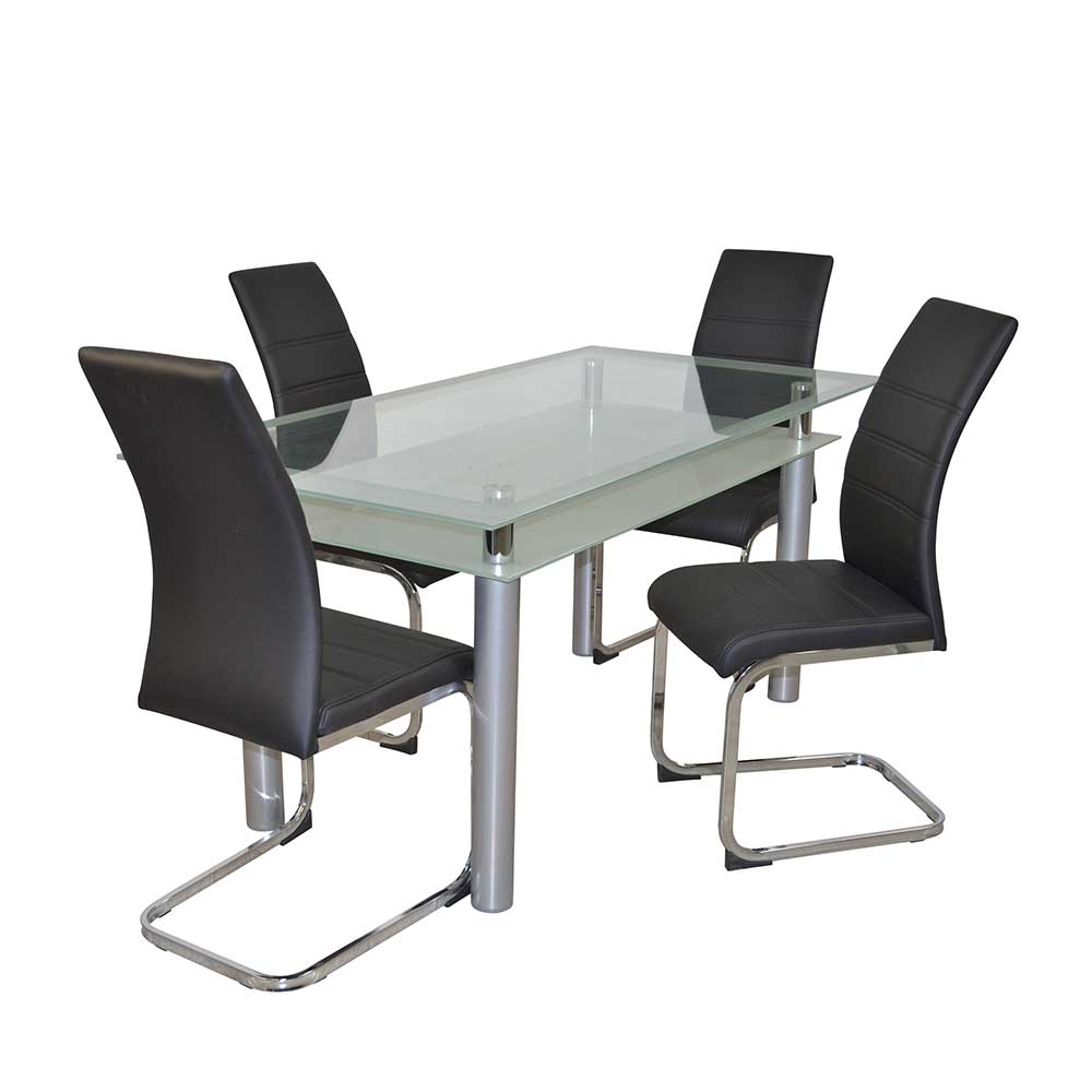 Essgruppe Schwingstühle Enyet Tisch aus Glas & Metall 140 cm breit (fünfteilig)