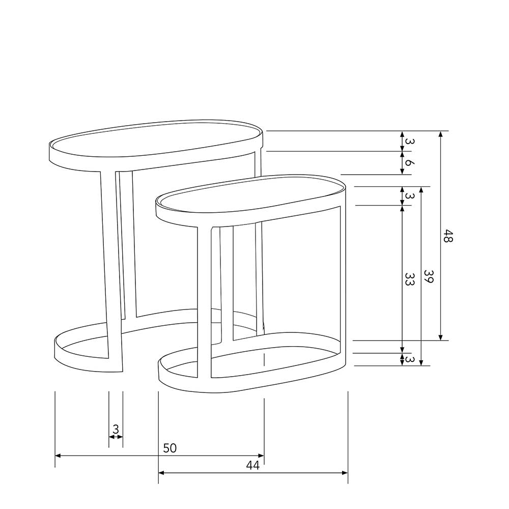 Beistelltisch Set Sinan mit ovaler Tischplatte aus Glas (zweiteilig)