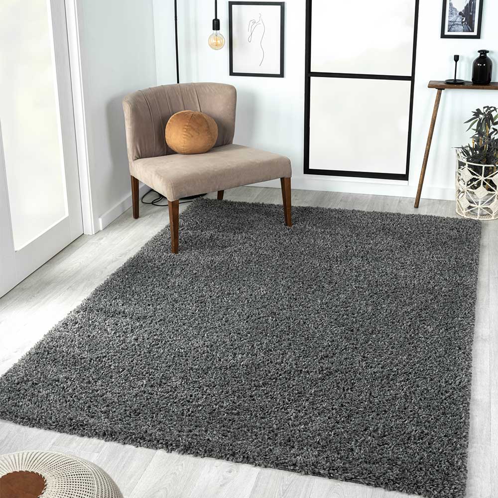 Shaggy Teppich Grau Placer für Fußbodenheizung geeignet viele Größen