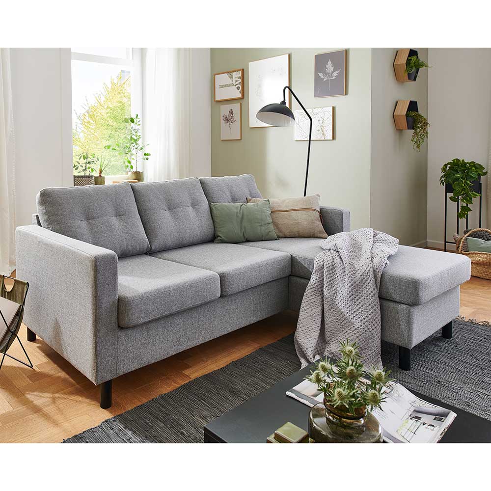 Graue Wohnzimmer Couch Vagarno in L Form mit Armlehnen
