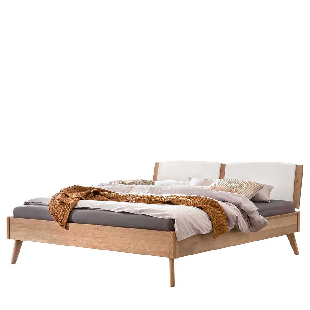 Massivholz Bett 140x200 cm Gracia in Eiche hell geölt und Weiß