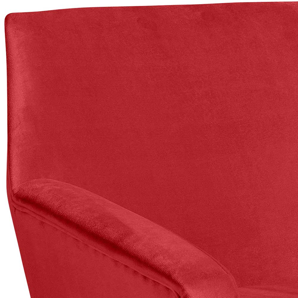 Roter Samtvelours Sessel Miclesias im Retrostil mit Vierfußgestell aus Holz