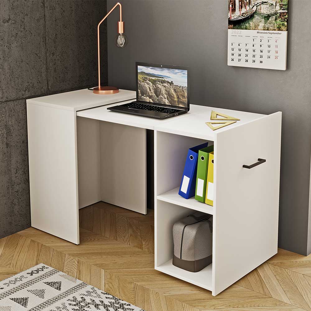 Platzsparender Schreibtisch Jaytagro in Weiß mit Seitenregal