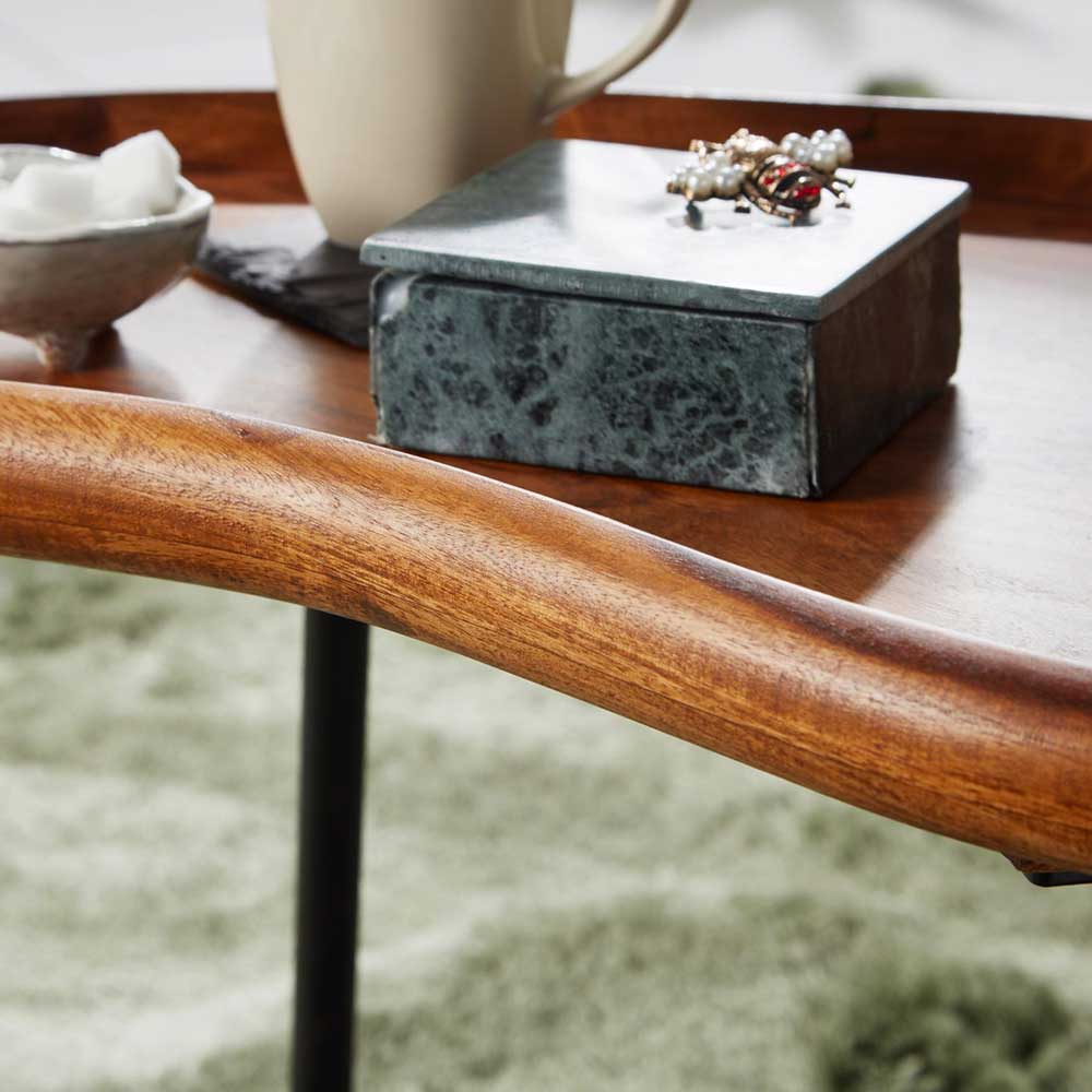 Sofa Beistelltisch Ruric in Nierenform aus Sheesham Massivholz und Eisen