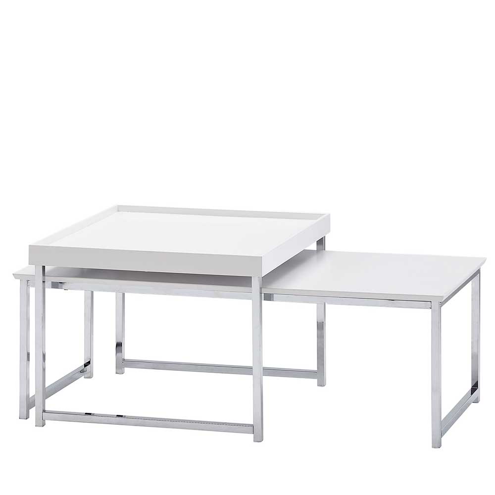 Wohnzimmer Tisch Set Kara in Weiß und Chromfarben (zweiteilig)