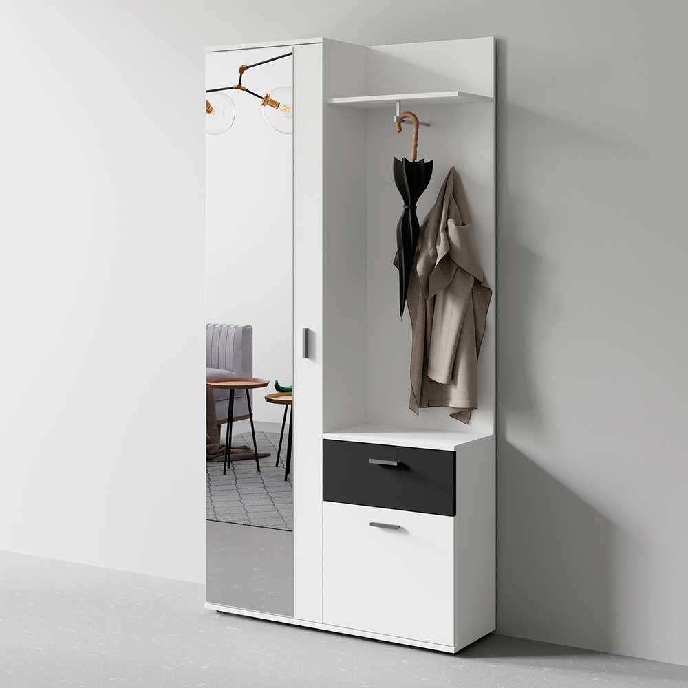 Moderne Kompaktgarderobe Prisma in Weiß und Schwarz mit Spiegel