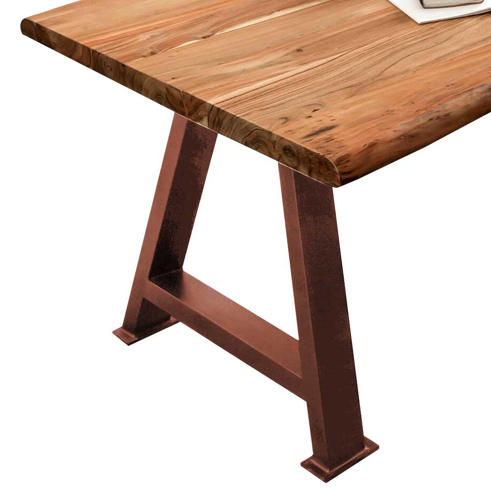 Tisch Olio mit Baumkante und Metallgestell in antik Braun