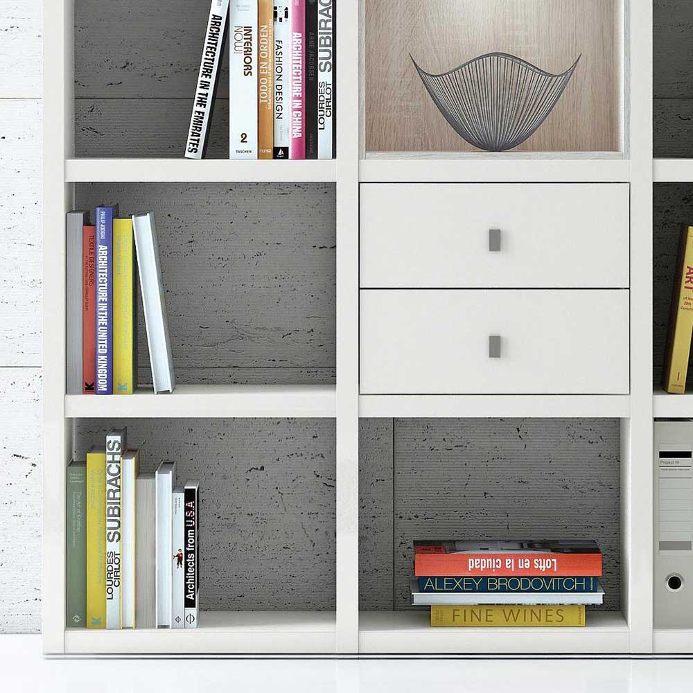 LED Bücherwand Loudes in Weiß und Eiche modern