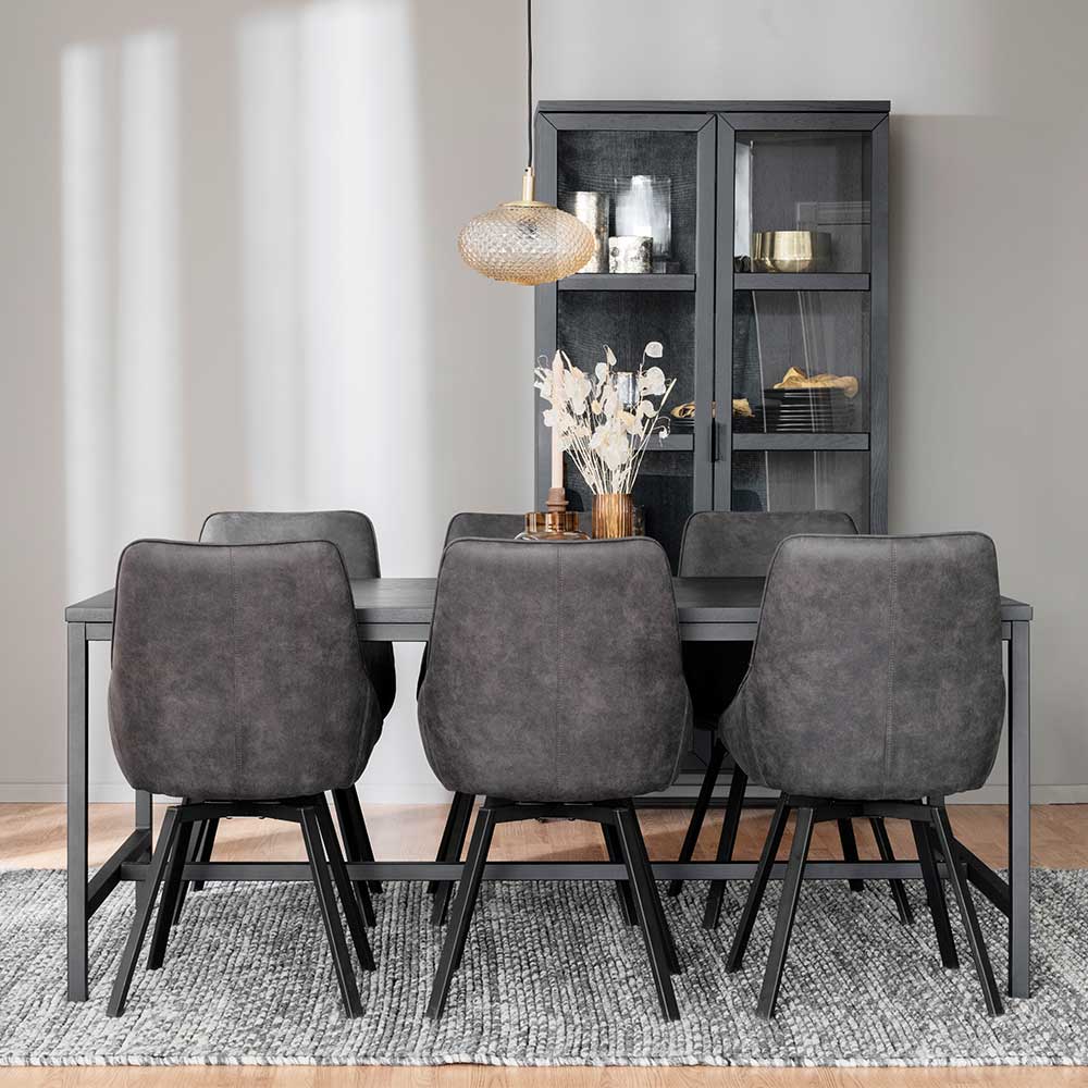 Loft Design Essgruppe Lusian in Schwarz und Grau mit sechs Stühlen (siebenteilig)