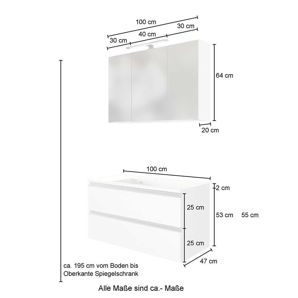 Badezimmermöbel Kombi Viaco in Eiche Grau Optik mit LED Beleuchtung (dreiteilig)
