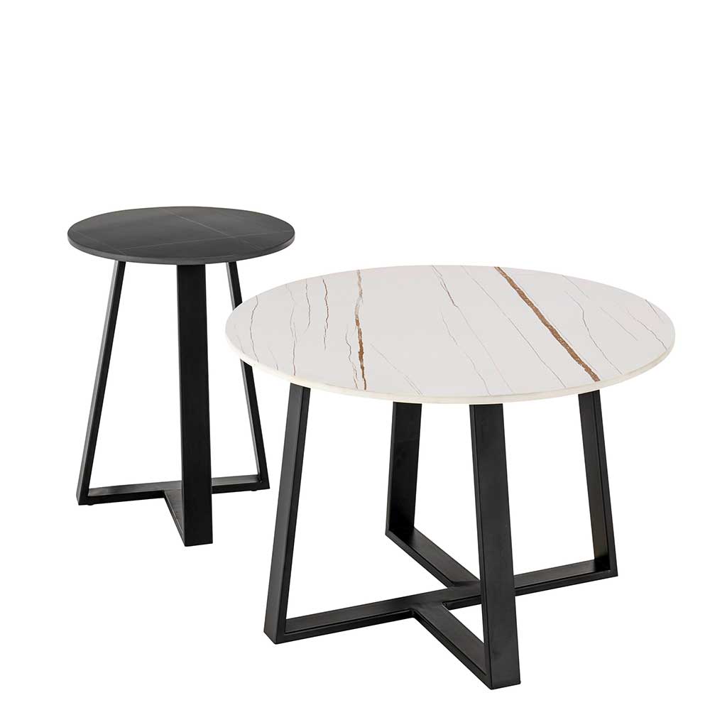 Sofa Tisch Set rund Vescavon mit Keramikplatten und Bügelgestellen (zweiteilig)