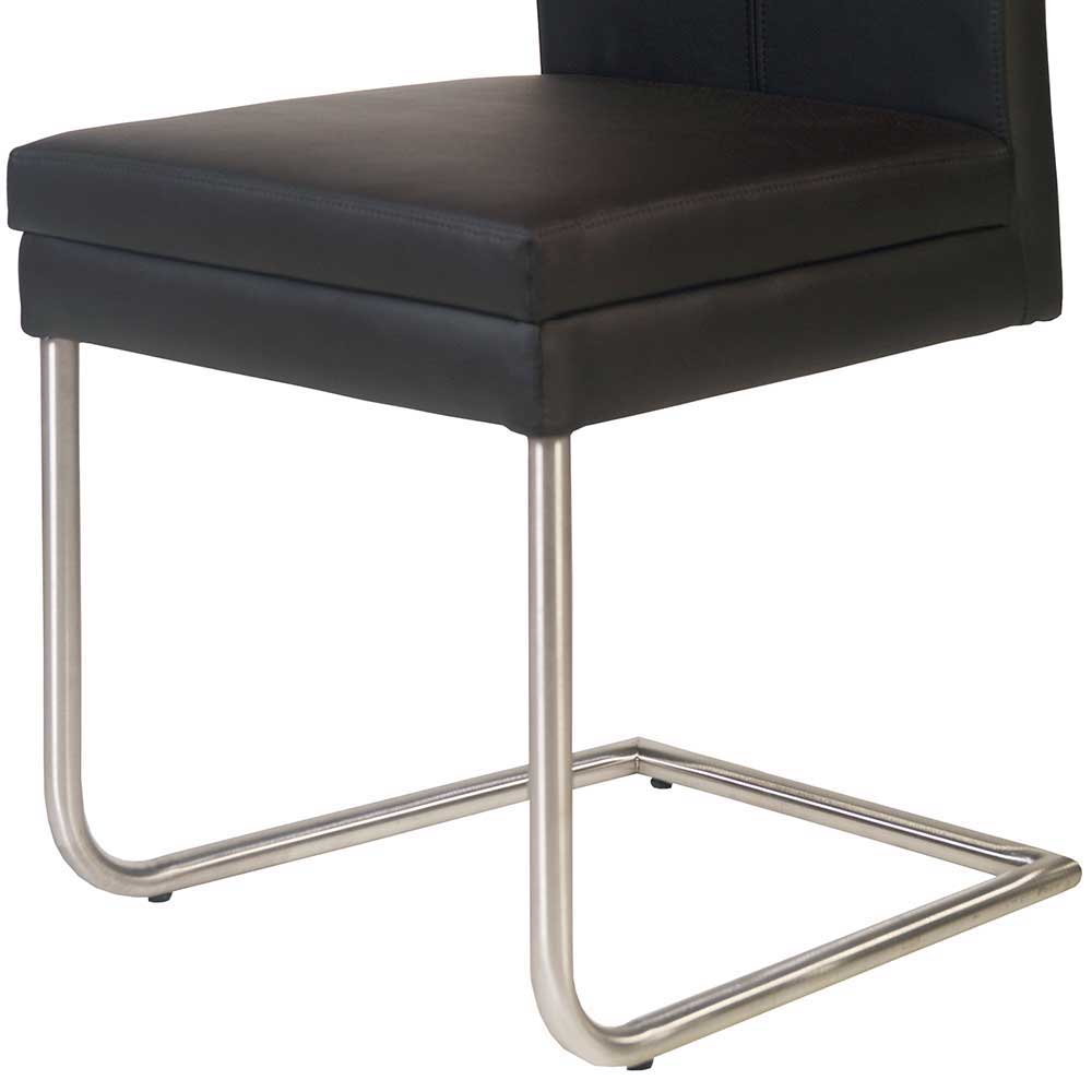 Gepolsterter Freischwinger Stuhl Travor in Schwarz und Silberfarben (2er Set)