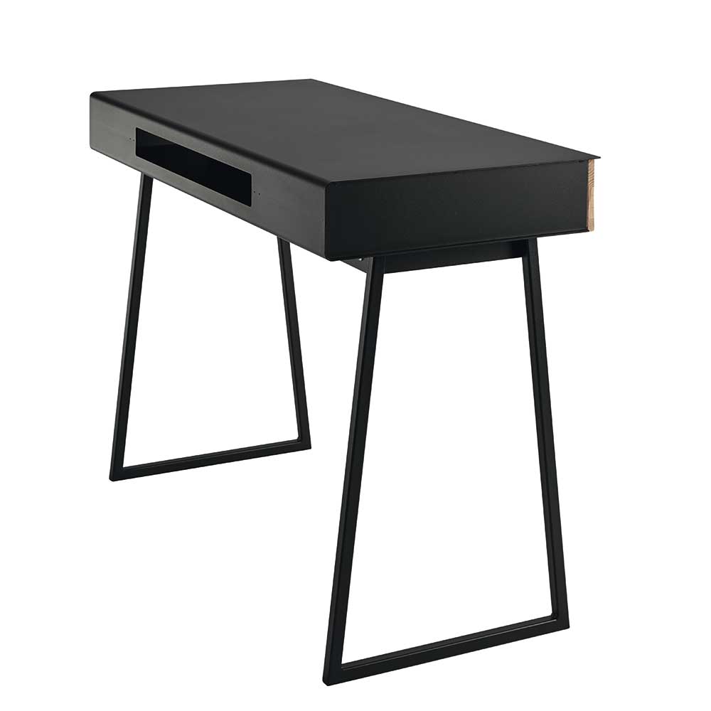 Schreibtisch Elly im skandinavischen Design in Schwarz mit Eiche furniert