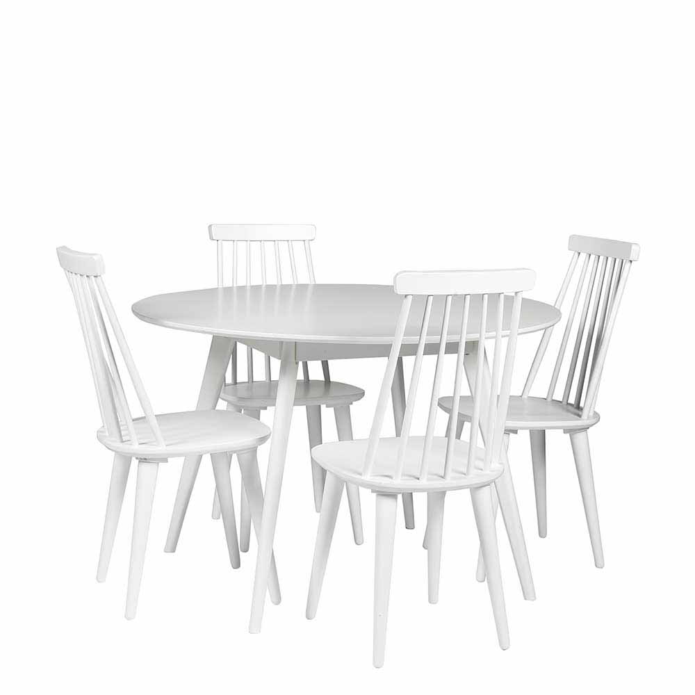 Esszimmergruppe Borgas in Weiß mit rundem Tisch (fünfteilig)