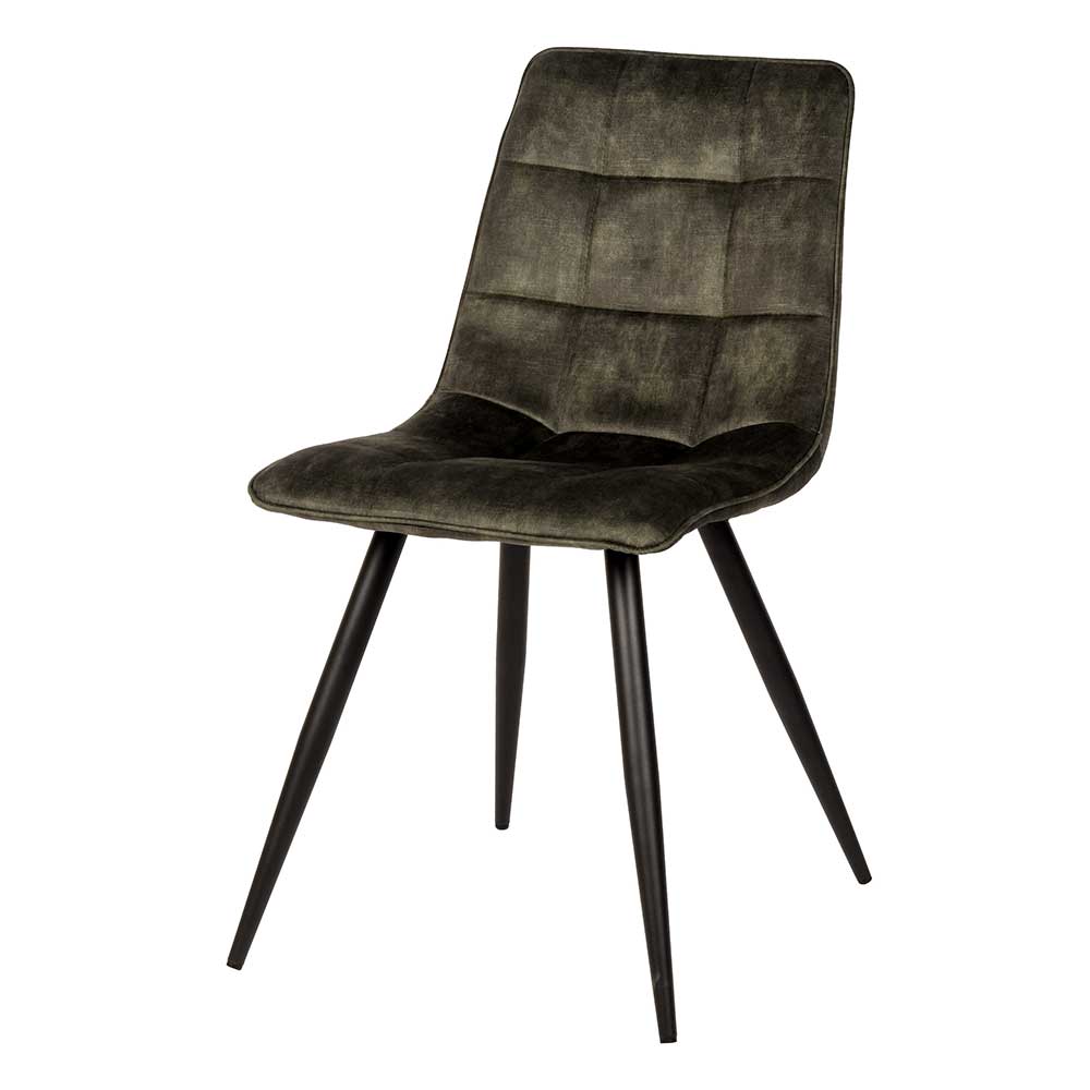 Esszimmerstuhl Set Fabijola in Dunkelgrün und Schwarz mit Velours Bezug | Stühle