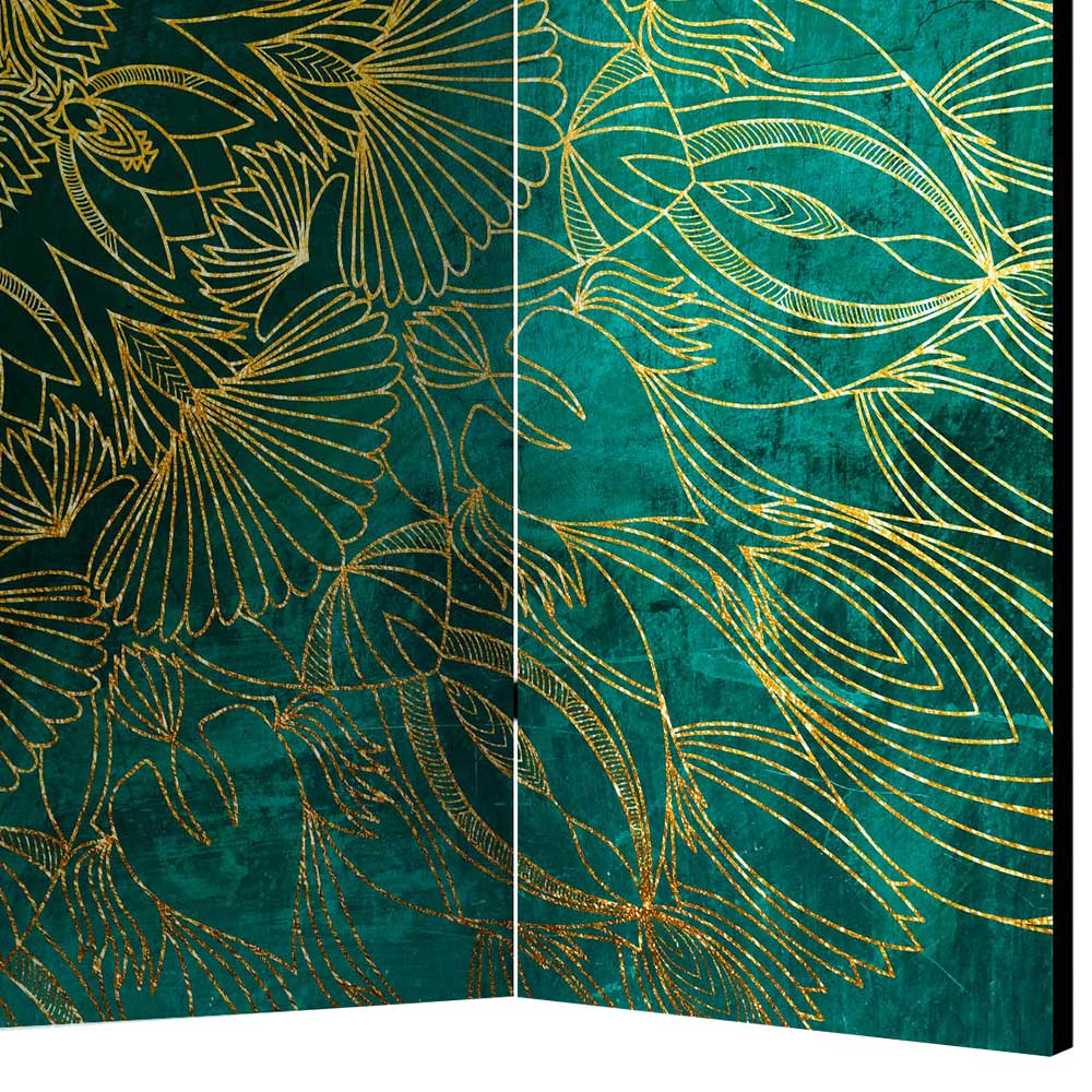 Paravent orientalisch Surin mit Mandala Motiv in Goldfarben & Grün