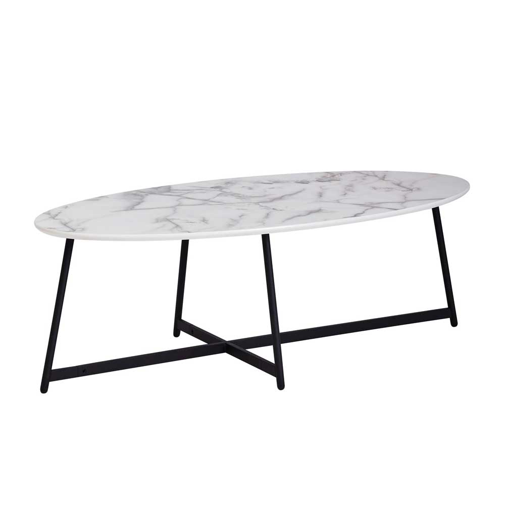 Ovaler Wohnzimmer Tisch Jasha in Marmor Optik weiß 120 cm breit