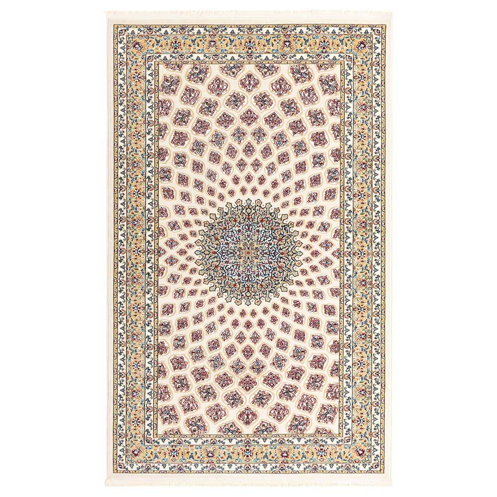 Kurzflor Teppich Eromsia in Cremefarben mit orientalischem Muster