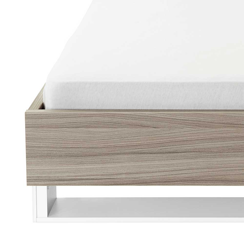 Bett mit Nachtkonsole Teameus in Holz Anthrazit Weiß (zweiteilig)