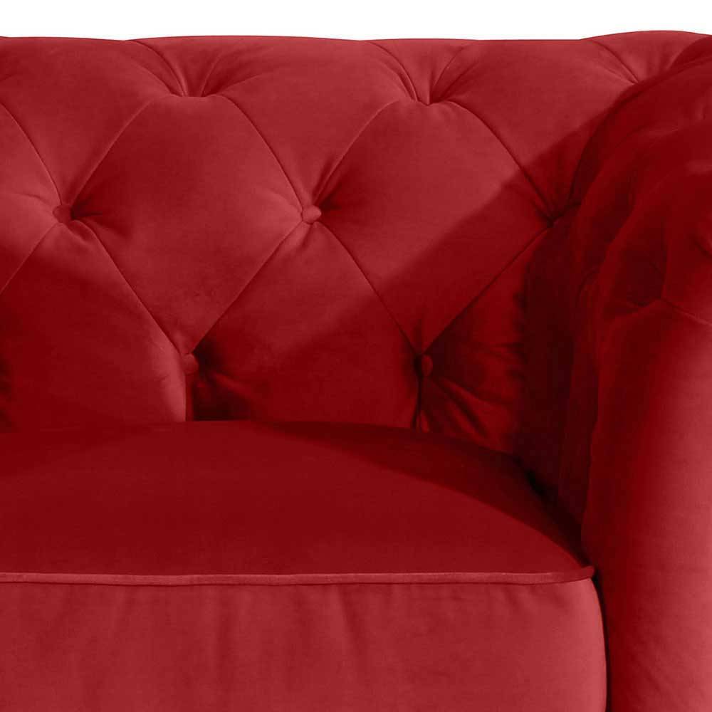 Chesterfield Zweisitzer Sofa Johanna in Ziegel Rot aus Samtvelours