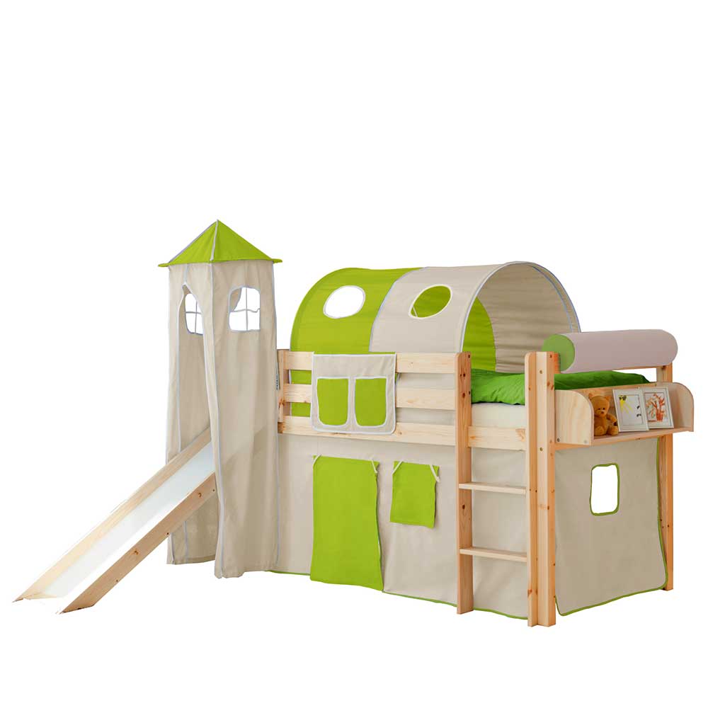 Kinderzimmerbett Trimble mit Rutsche und Tunnel aus Kiefer massiv