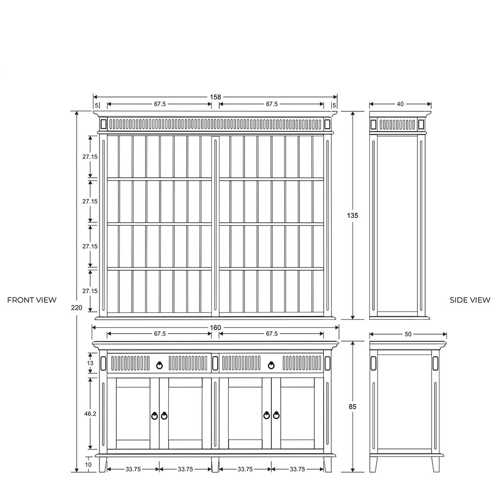 Landhaus Esszimmer Regal Lominda in Weiß lackiert 160 cm breit
