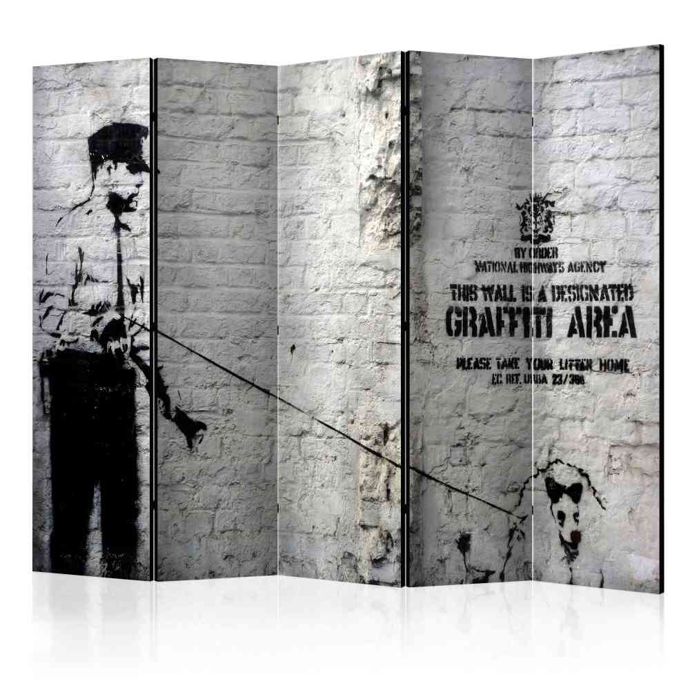 Raumtrenner Paravent Feliana in Mauer Optik mit Graffiti Motiv in Grau Schwarz