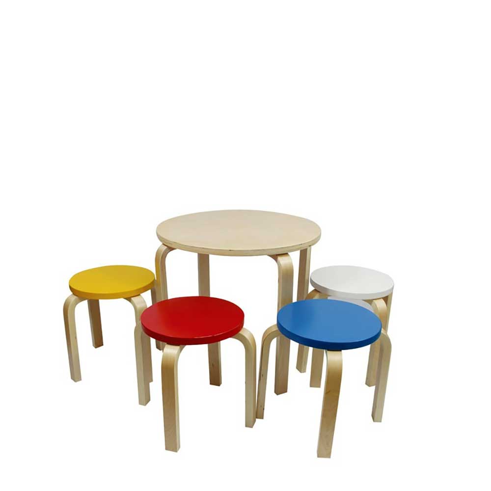 Bunte Kinder Sitzgruppe Parcelov mit vier Sitzplätzen - lackiert (fünfteilig)