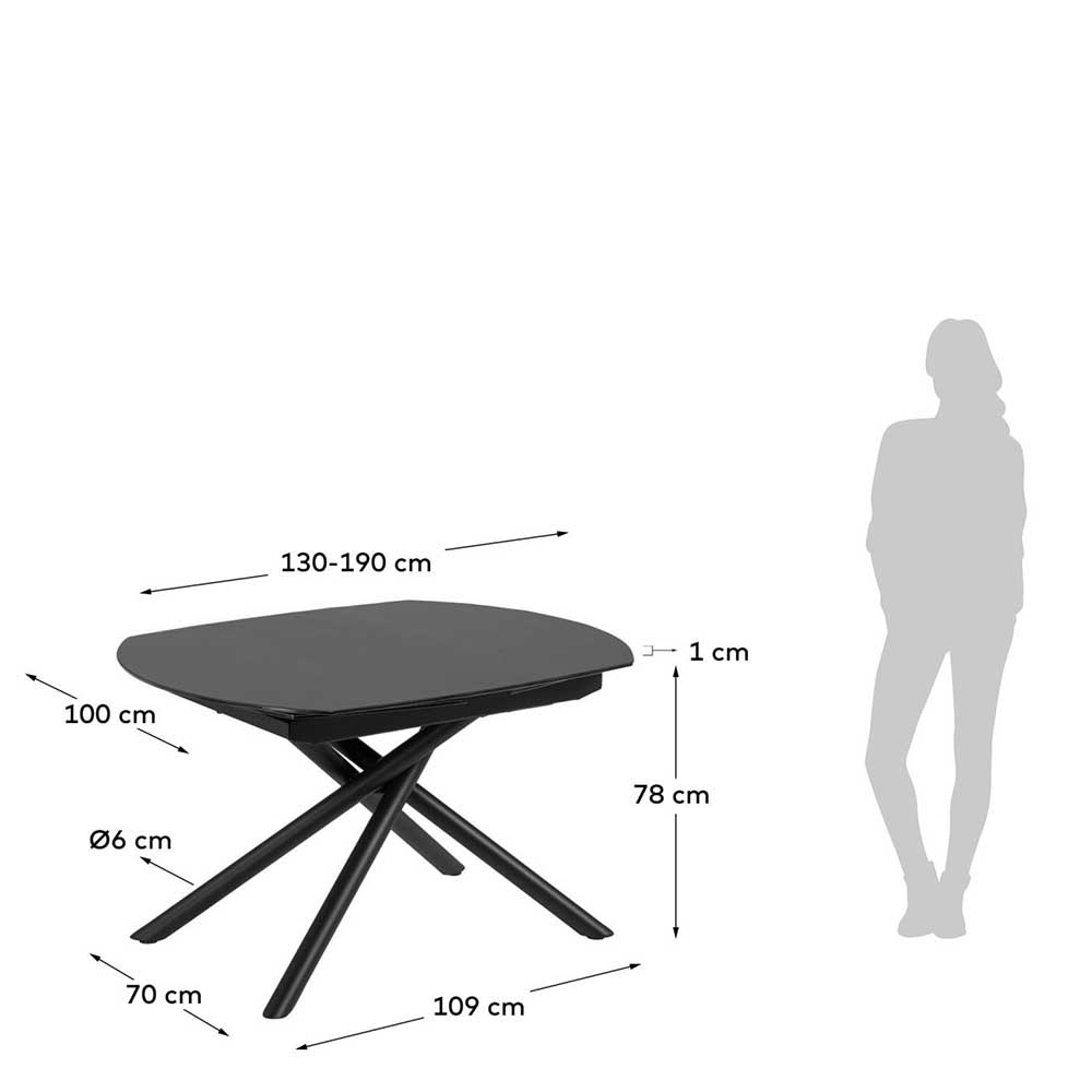 Design Tisch Fabio in Schwarz aus Sicherheitsglas & Stahl