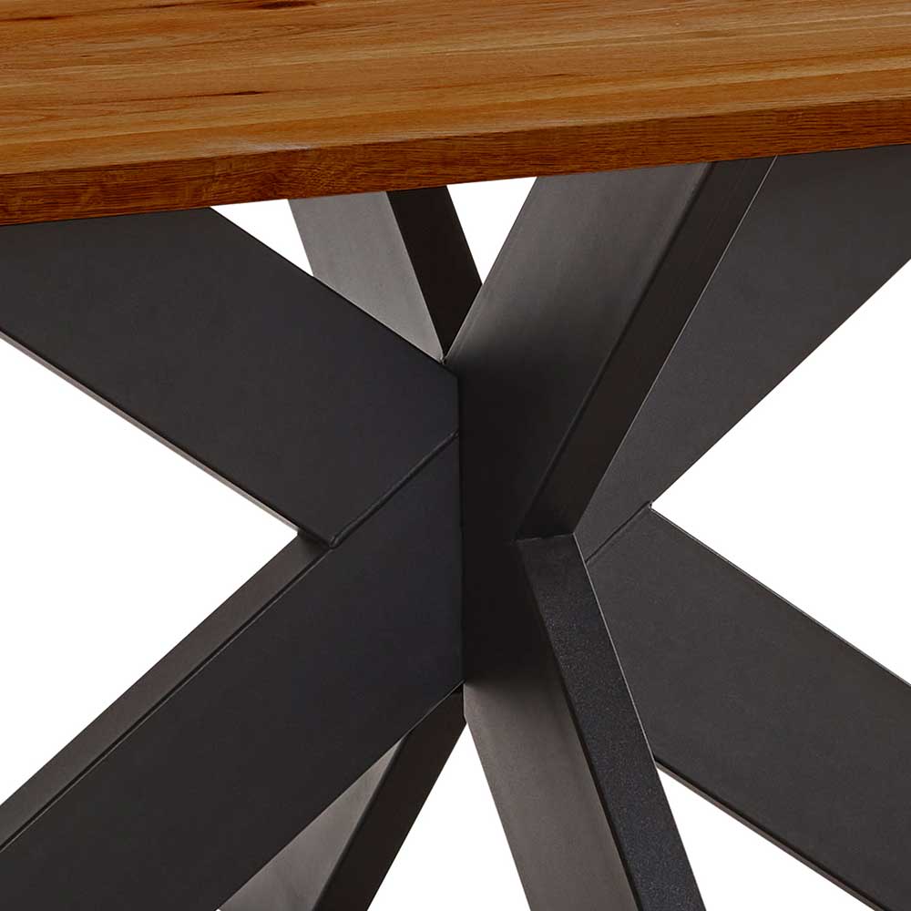 Esszimmer Tisch Randolpho aus Zerreiche Massivholz braun geölt und Metall