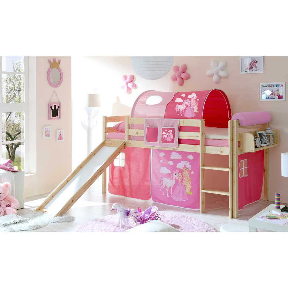Kinderhochbett Yudana im Prinzessin Design mit Rutsche