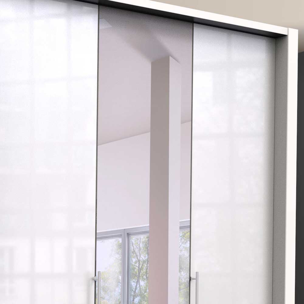2 türiger Kleiderschrank Grinzia in Weiß Glas beschichtet Spiegel mit