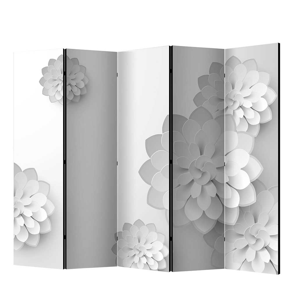 Paravant Ramotu in Weiß und Hellgrau mit Papierblumen Motiv