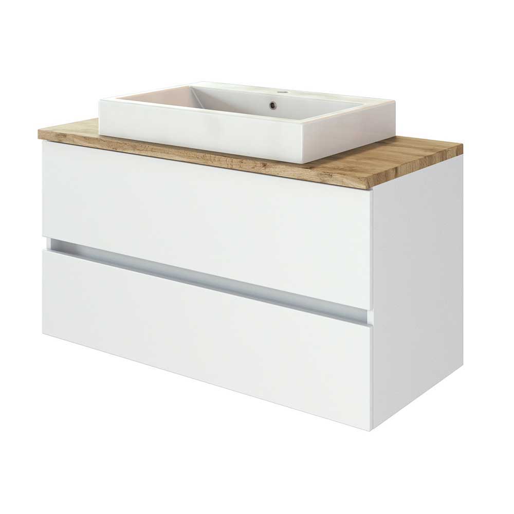 Design Badezimmer Set Vulray in Weiß und Wildeichefarben (vierteilig)