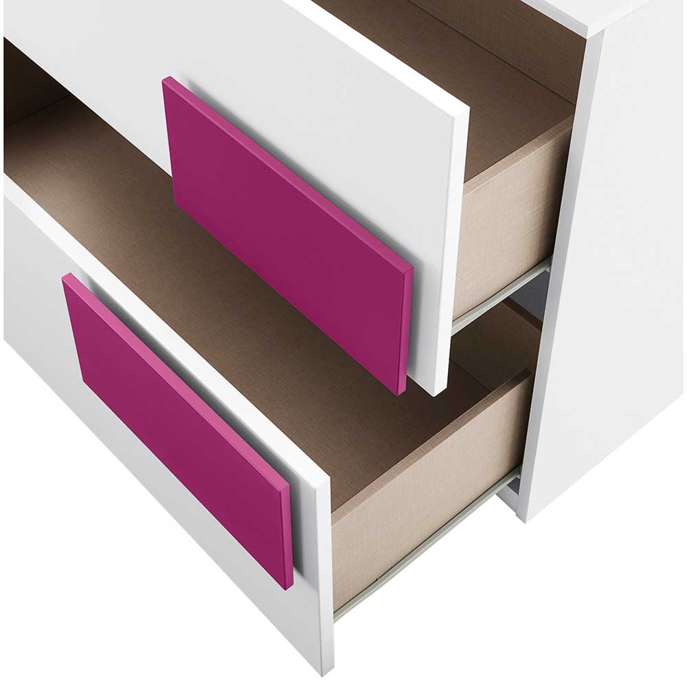 Jugendzimmer Kommode Tidesco in Weiß Pink mit Schubladen