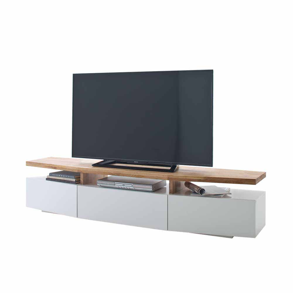 Modernes TV Lowboard Etuadora in Weiß & Eiche lackiert 180 cm