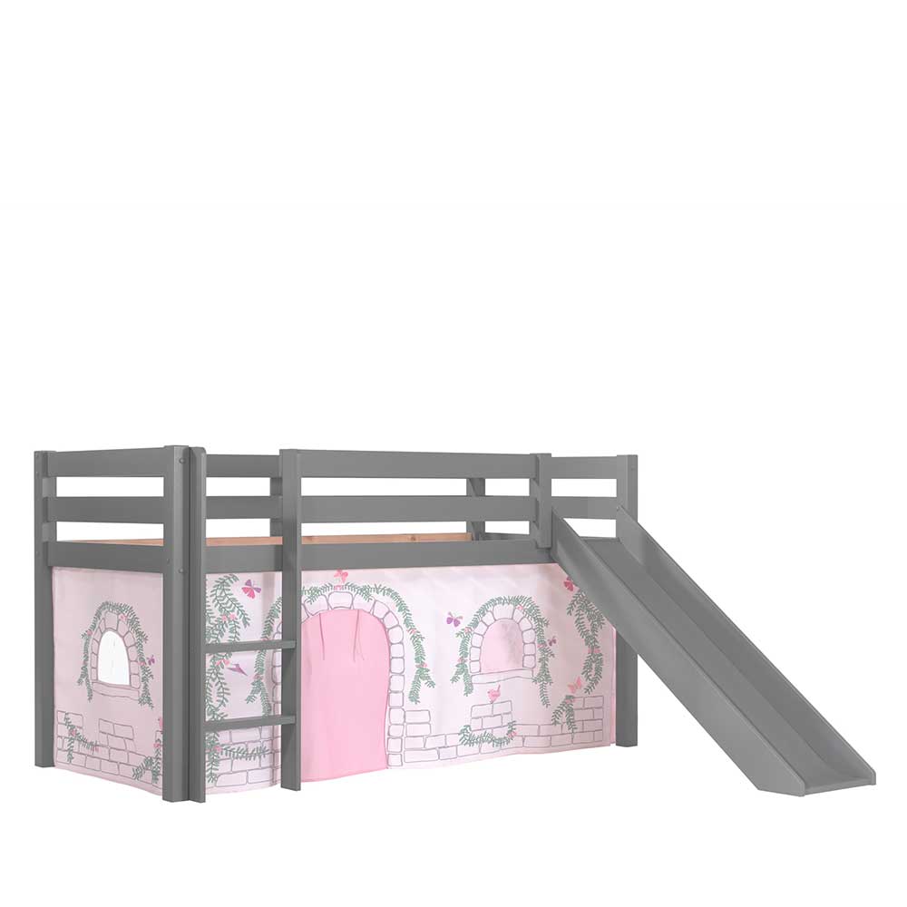 Mädchen Kinderzimmerbett Rundo in Grau und Rosa mit Rutsche