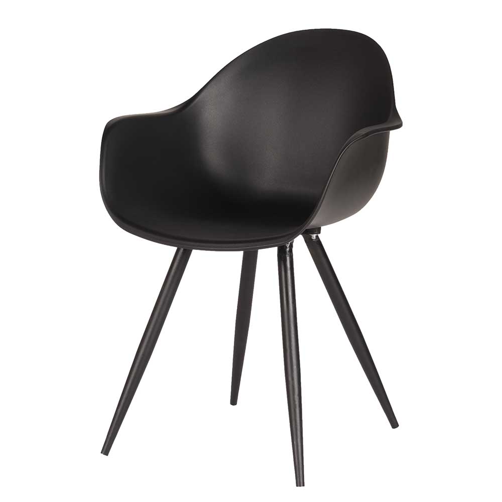 Schwarzer Kunststoff Stuhl Tembreno im Skandi Design mit Armlehnen